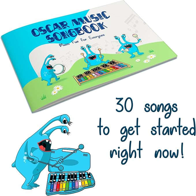 MINIARTIS Glockenspiel Xylophone | 25 Note Colorful Metal Keys Xylophone for Kids | Percussion Musical Instrument | Educational Music Toy Includes Music Songbook, Mallets and Blue Carry Case