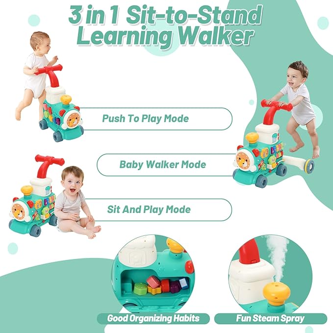 3 in 1 Baby Walker Activity Center Learning Fist-Step Push Toys, Sit-to-Stand Learning Walker Early Educational with Music Panel for Infant Toddler 6+ Months