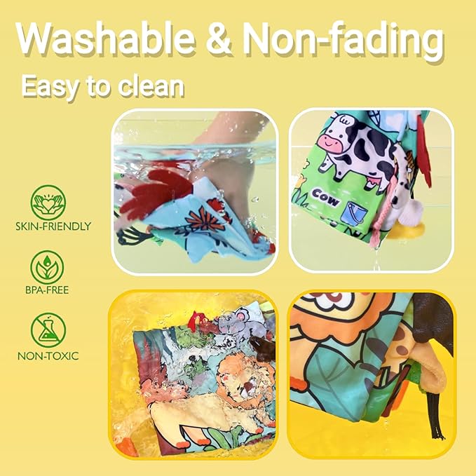 Baby Books, Tummy Time Cloth Baby Toys 0-3-4-6-9-12 Months Touch Feel Soft Crinkle Sensory Book Farm Jungly Tails Girls 6 to 12 Month, Early Learning Toy, Newborn Infant Boy Shower Gifts 2PCS