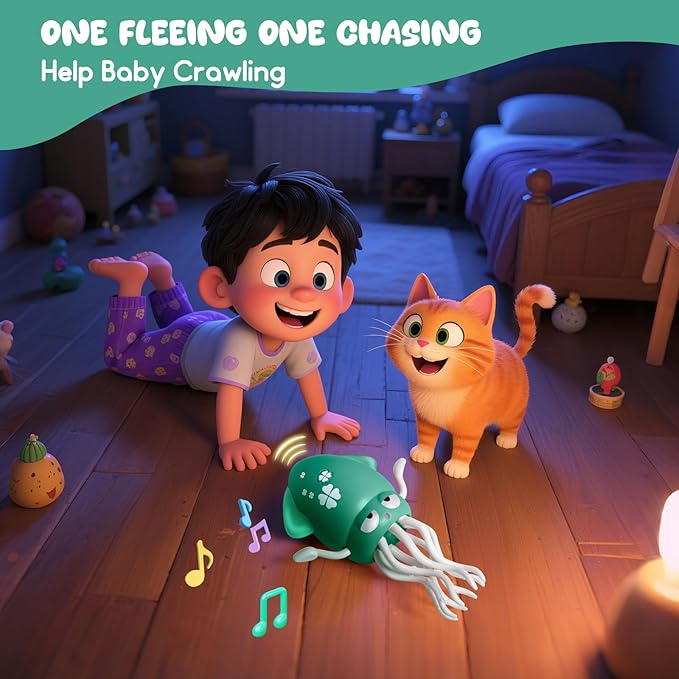 Dancing Octopus Baby Toy - Tummy Time Gift for Babies, Magic Music Dance Light, Infrared Automatic Obstacle Avoidance, Sensor Development Infant Toys Present for Toddler 3-8 Years Old Boy&Girl, Green