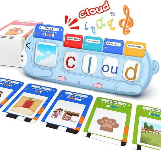 QuTZ Phonics Learning Toy for Preschool Kids – Talking Flash Cards with Sound Machine, Word Blending & Math Games – Educational Reading & Counting Activity Set 4-8