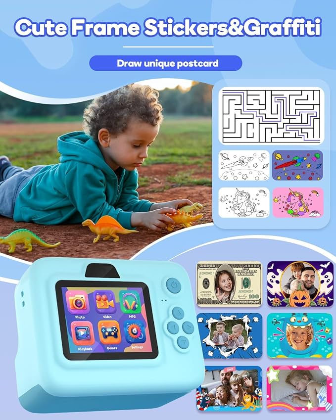 Kids Camera Instant Print,1080P Kids Instant Cameras That Print Photos,Christmas Birthday Gifts for Girls Age 3-12,Portable Toy for 3 4 5 6 7 8 9 10 Year Old Girls Boys-Blue