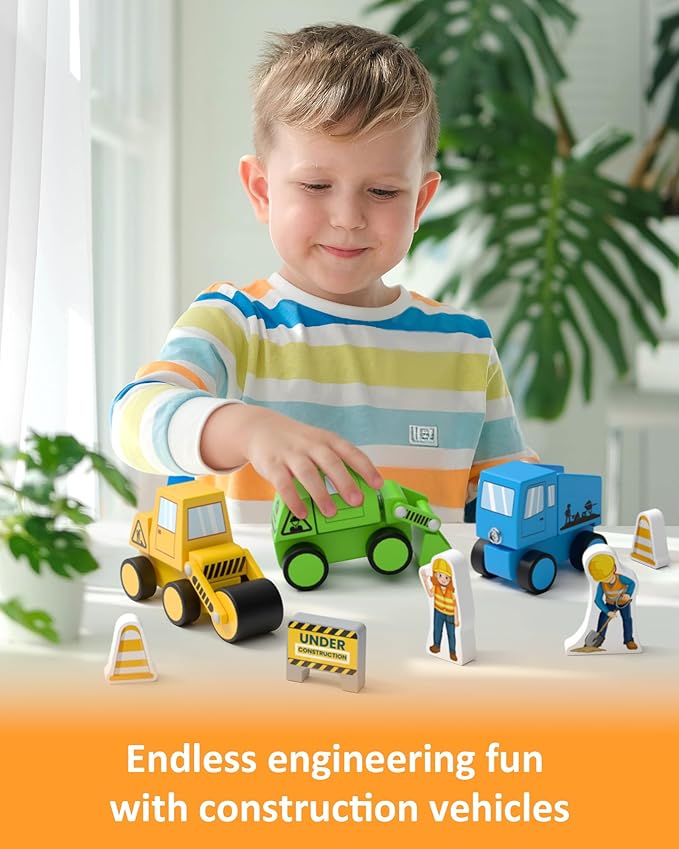 Coogam Snap Together Vehicle Toys for Toddlers, Wooden Montessori Take Apart Construction Engineering Car - Assembly Building Game, STEM Fine Motor Educational Toy Gift for Kids Ages 3-8