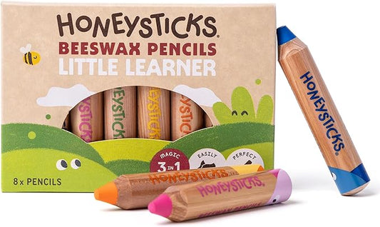 Honeysticks Little Learner Jumbo Colored Pencils (8 Pack) - My First Pencils with Non-Toxic Beeswax Core, Large Easy Grasp Pencil Size, Bright Colors, Toddler Coloring and Drawing, Ages 1-3, 2-4