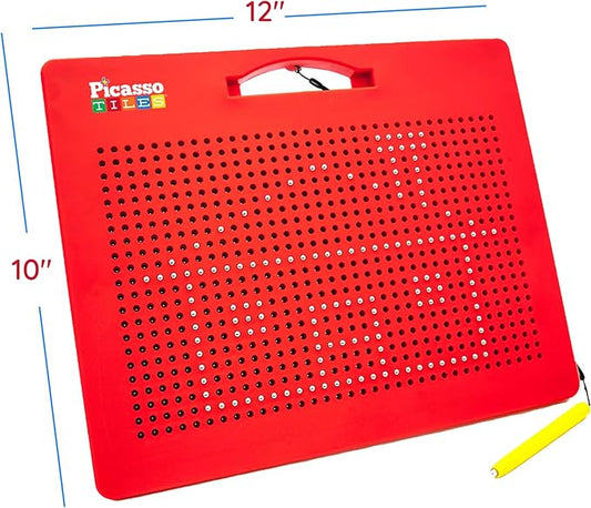 PicassoTiles Toys Magnetic Drawing Board 12x10 inch Large 748 Bead Magnet Tablet Pad Erasable Reusable Writing Playboard STEM Toys Educational Playset Open-Ended Learning Kit PTB01