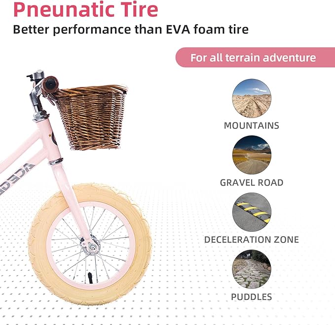 ACEGER 12" Kids Balance Bike with Basket, Toddler Bicycle for Early Learning Leg Strength and Steady Balancing, Durable Frame&Tool-Free Adjustable Seat, Gift Bike for 2-5 Kids, No Brake