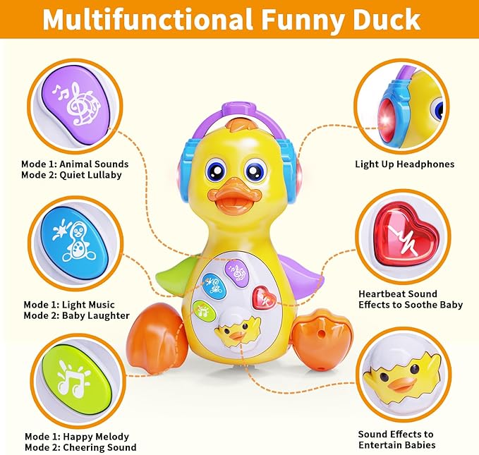 Dancing Duck Baby Toys 6-12 Months Developmental, Musical Crawling Infant Tummy Time 3 4 5 6 7 8 9 10 11 12 18 Month Boy Girl Moving Light Up Toddler Learning Activity Easter Birthday Gift