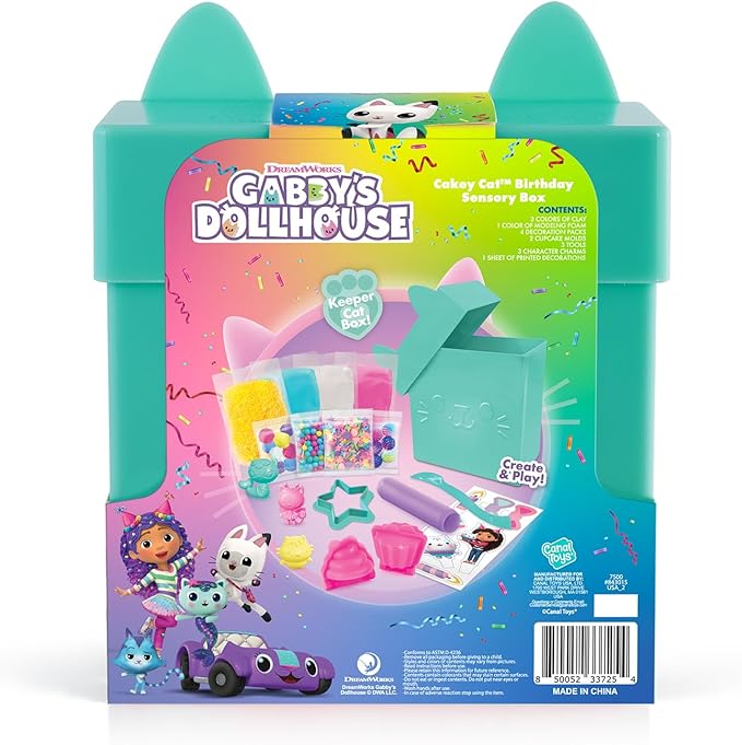 Canal Toys Gabby’s Dollhouse ™ Large Cakey Cat™ Birthday Sensory Box! Get Ready for a paw-Some Party by Sculpting Pretend Party Treats! Age 4+