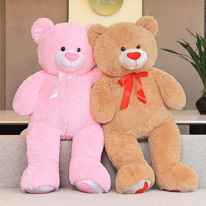 Big Teddy Bear 43.3 inch Giant Stuffed Animal Bears with Love Heart Cute Soft Large Plush Toy for Kids Girlfriend Valentine's Baby Shower, Pink