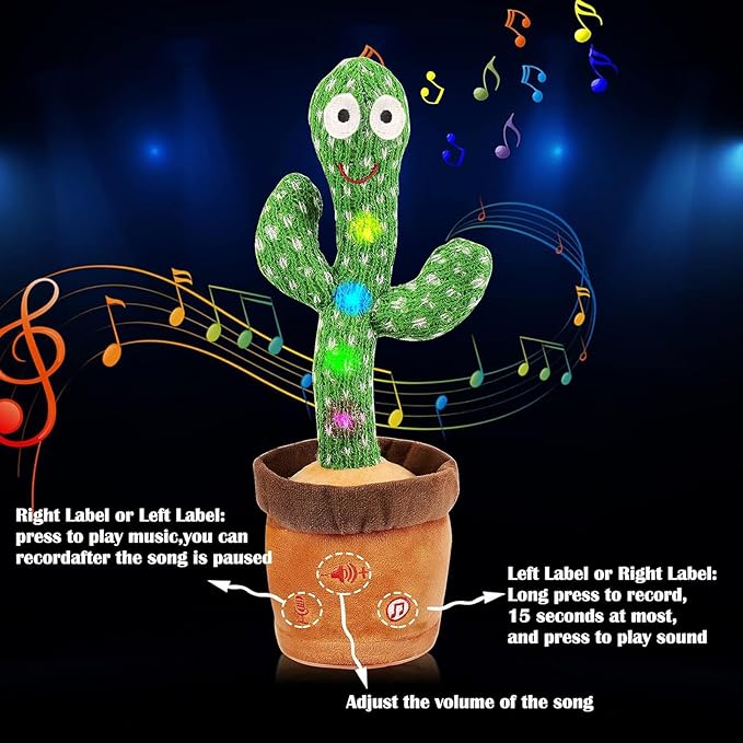 Emoin Dancing Talking Cactus Toy, Cactus Baby Toy Singing Children's Song, Mimicking Recording Repeating What You Say, Educational Interactive Baby Boys Girls Toys (Volume Adjustment)