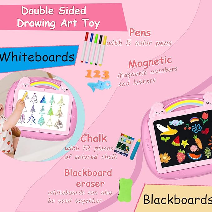 Unicorn Gift for 1-2 Years Old Girl, Girl Toys with Magnetic Letters and Numbers, Portable Doodle Board Easel, Learning and Educational Toy for 1-2 Years Old Girls (Pink)