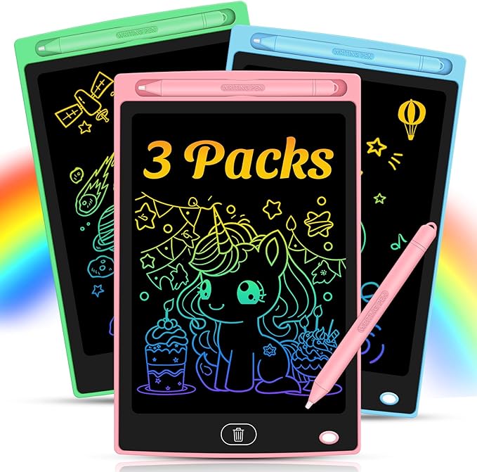 3 Pack LCD Writing Tablet for Kids - Erasable and Reusable Toddler Doodle Board in 8.5 inch, Ideal Drawing Pad for Learning Toy for Ages 3-8, Gift for Girls Boys (3 Pack (Pink,Blue, Green))