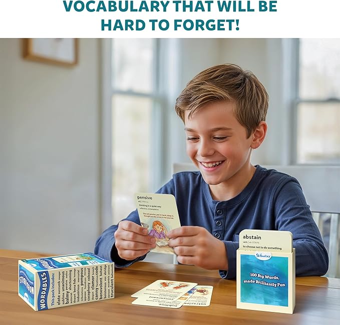 Skillmatics Vocabulary Flash Cards for Kids - Learn 100 Words with Wordplay, Visuals & Soundplay, Christmas Stocking Stuffers, Educational Gifts for Ages 10, 11, 12, & Up, Screen-Free Language Game