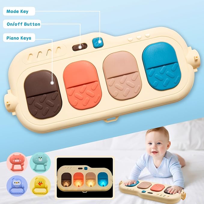 Baby Play Gym Walker Kick and Play Piano Gym for Boys Girls Play Mat Musical Tummy Time Mat Infant Christmas Newborn Gifts Toddlers (Elephant Upgraded)