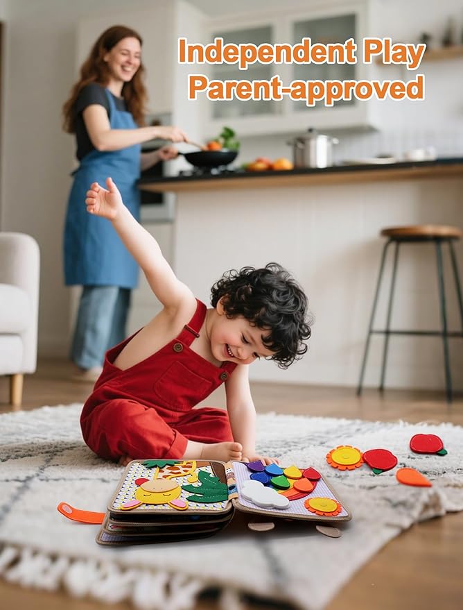 Busy Book for Toddlers 1-3, Montessori Toys for 1 Year Old, Kids Travel Toys, Educational Activity Book, Birthday Gifts for Boys & Girls, Washable Felt Busy Board, Giraffe