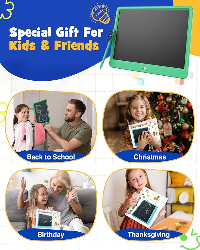 TEKFUN LCD Writing Tablet Doodle Board, 16inch Colorful Drawing Tablet Writing Pad, Kids Travel Essentials, Kid Toys for 3 4 5 6 7 8 (Green)