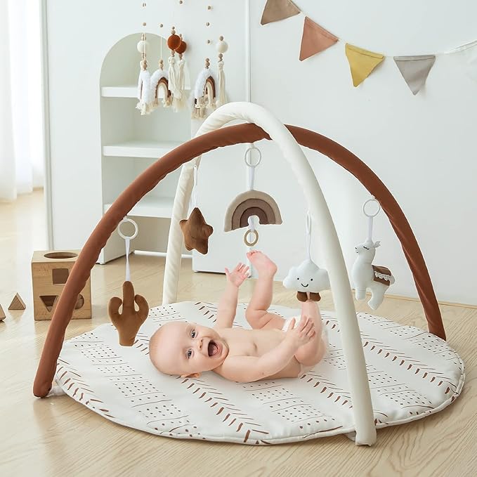 Baby Gym Mat Infant Activity Gym Mudcloth Baby Activity Center with Play Mat with 5 Toys for Babies as Shower Use