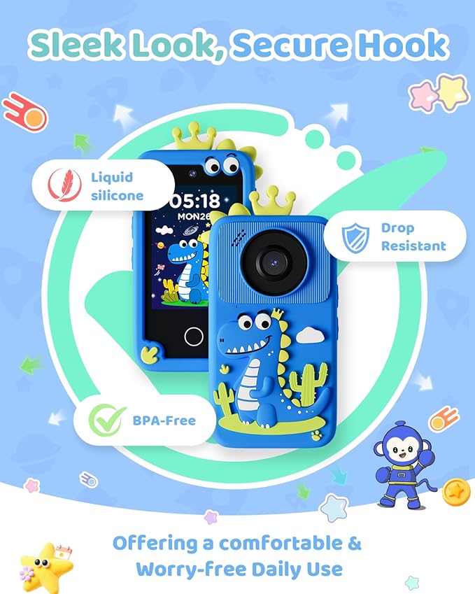 Kids Smart Phone Camera, Christmas Birthday Gifts for Toddler Boys Age 3-10, Kids Toys Dinosaur Cell Phone, Preschool Learning Educational Toys with Audio Books, Musics, Games 32G SD Card