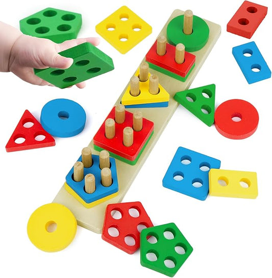 Shape Puzzles Wooden Color Sorting Toys for Toddlers 1 2 3 4 Year Old Matching Shape Sorters Toy Wooden Blocks Learning Educational Toys for Boys Girls Classroom Birthday Easter Gifts