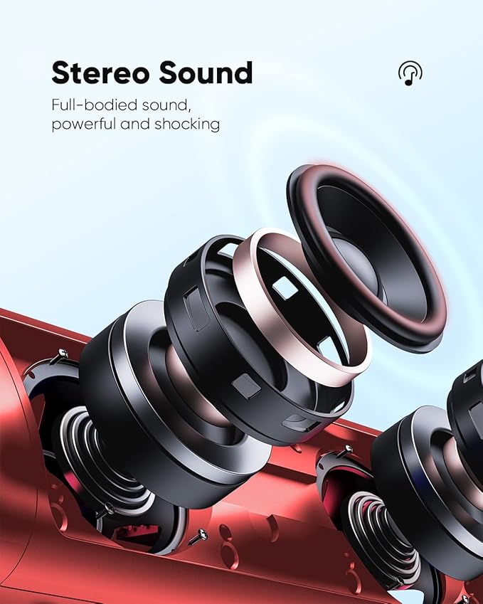 Bluetooth Speaker Gifts for Men: Portable Wireless, IPX5 Waterproof, White Elephant Gifts for Adults, Stocking Stuffers for Teens Boy Girl, Up to 20H Playtime, TWS Pair, for Home/Party/Outdoor (Red)