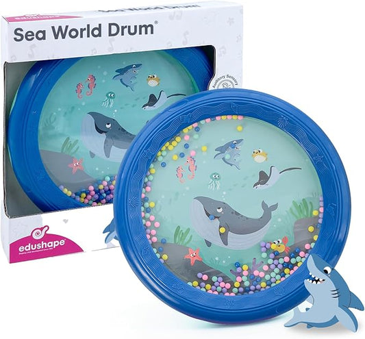 Edushape Sea World Drum for Baby - Set of 1 Ocean Baby Drum Toy for Toddlers 1-3 - Small Drums Musical Toy for Babies 1 Year Old and Up, Soothing Sounds, Fun Tummy Time and Sensory Development
