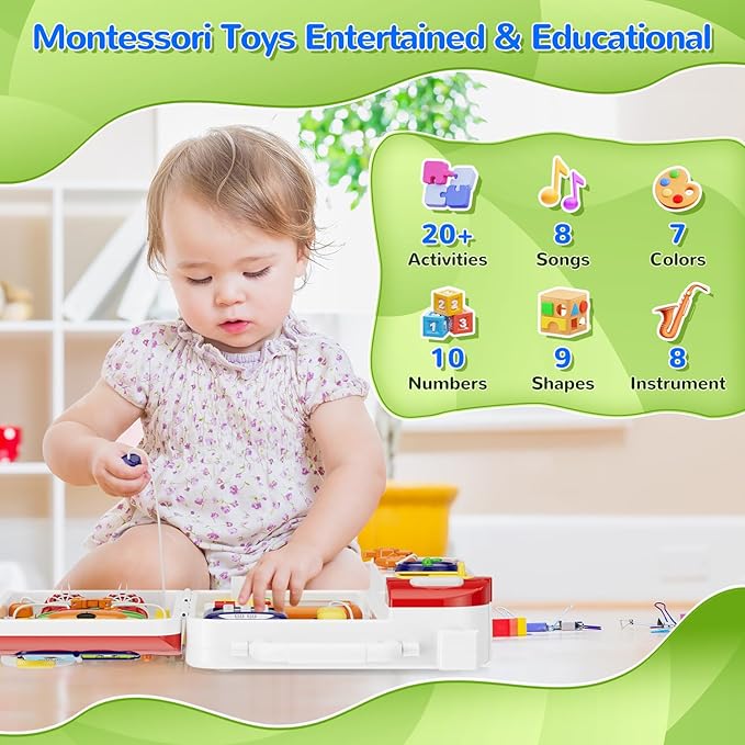 Montessori Toys for 1 Year Old Boy Girl, Musical Montessori Busy Board for 12-18 Month Age, Educational Montessori Toy for Toddlers 1-3, Birthday Gift for 1+ Year Old Boy Girl