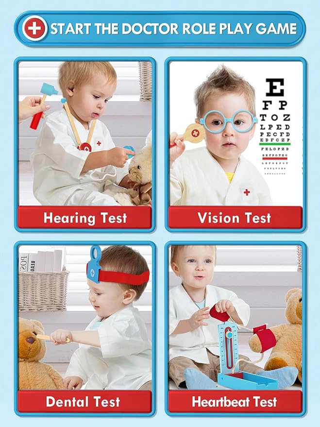 Lehoo Castle Doctor Kit for Toddlers 3-5, Kids Doctors Play Set, Pretend Play with Doctor Costume Toy Stethoscope Medical Kits for Girls Boys 3 4 5