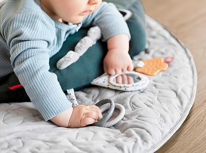 Done by Deer Tummy Time Pillow 3-6 Months - Activity and Tummy Time Toy for Baby 3 Months+ - Soft Floor Pillow with Baby Teething Toys, Small Mirror, Tags, and Crinkle Sounds for Sensory Exploration