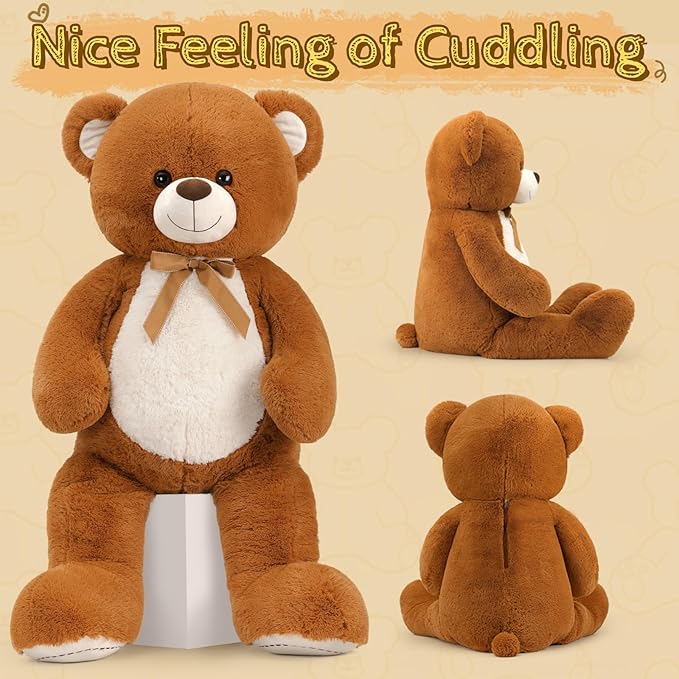 Tezituor Big Teddy Bear 52", Fluffy Life Size Stuffed Animal 4.3ft for Baby Shower, Giant Plush Gift for Kids, Girlfriend, Boyfriend, Dark Brown