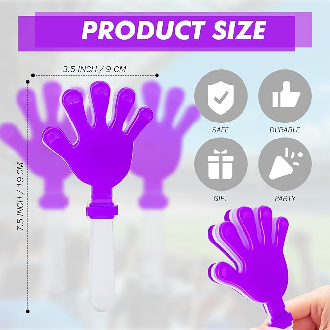 12Pcs Hand Clappers Noisemakers 7.5 Inch Clappers Noisemakers Plastic Hand Clappers for Birthdays Game Football Sporting Events Cheers Supplies Dance Basketball Football Noisemakers(Purple and White)
