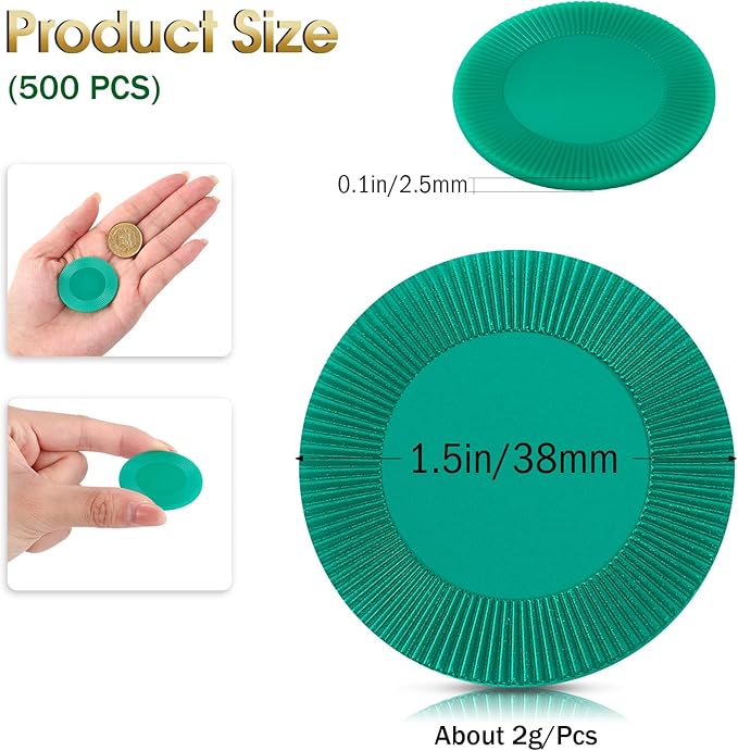 Leitee 500 Pcs Green Plastic Poker Chips Bulk 1.5 Inch Mini Bingo Chips Tokens Markers Blank Casino Counting Discs Learning Math Counters for Adults Interlocking Game Counting Reward Card
