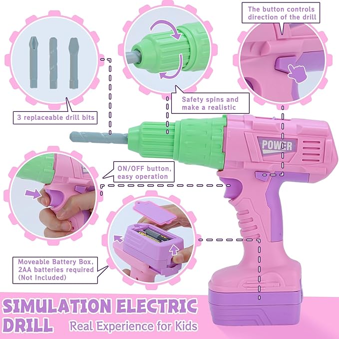 Kids Tool Set, 31 PCS Kids Tool Box Pretend Play Construction Toy with Electric Drill Hammer Tool Accessories Toddler Tool Set for Girls Boys Ages 3 4 5 6 7 Years Old