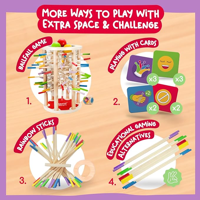 Nene Toys BALLFALL Jumbo – Montessori Wooden Board Game for Kids 3 4 5 6 Years – Colorful Sticks, Dice & Cards – Fine Motor Skills Toy, Math & Counting Game – Educational Gift for Boys Girls Ages 3-9