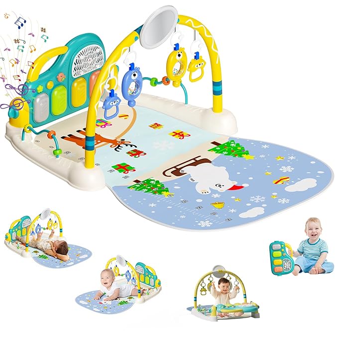 Baby Play Mat Kick and Play Piano Gym，Baby Floor Play Gym Tummy Time Mat，Baby Activity Mat with Music Lightsat and Sensory Toys Boy & Girl Gifts for Infant Newborn 0 to 3 6 9 12 Months (Blue)