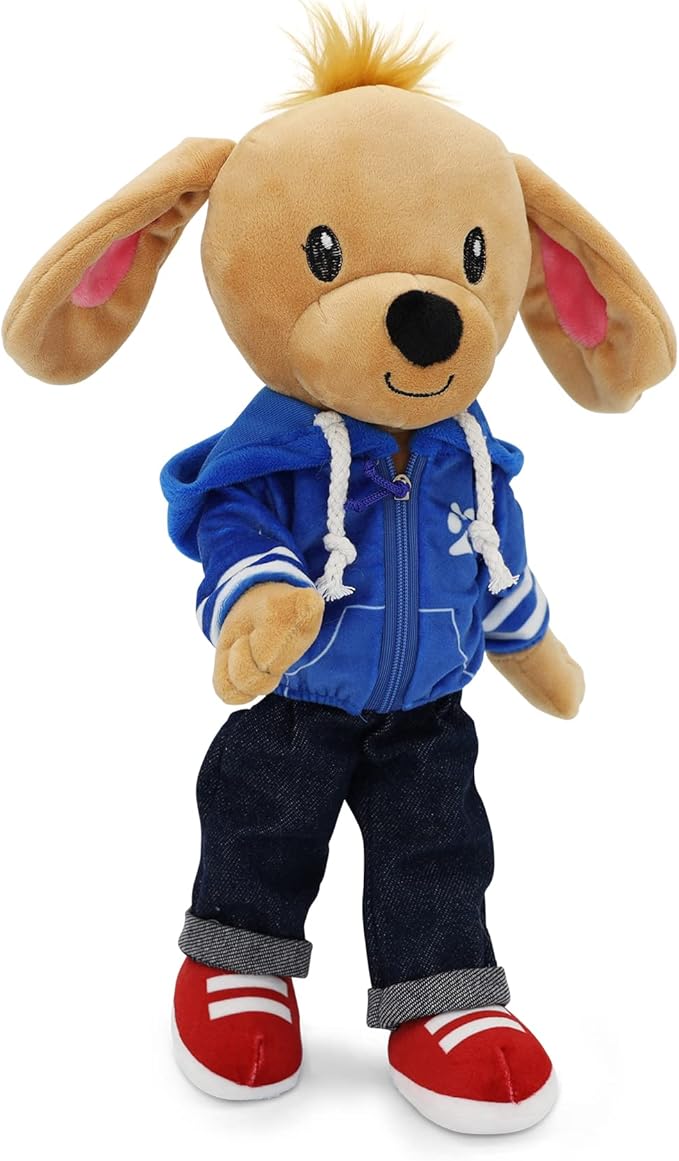 Playtime by Eimmie Soft Baby Doll Dougie The Dog - 14" Plush Rag Doll with Clothes, Embroidered Features for Girls, Boys, Toddlers & Infants - Educational Stuffed Animal for Imaginative Play