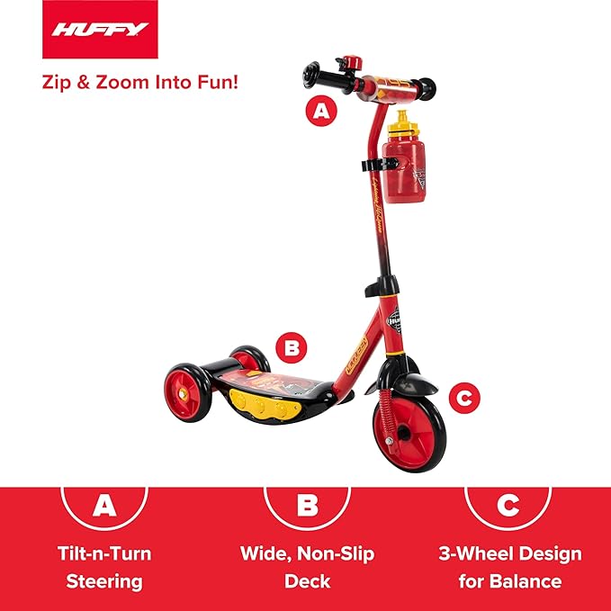 Huffy Disney and Marvel Toddler Kids 3-Wheel Scooters, Multiple Color Options, Ages 3+ Years Old, Durable Steel Frame, Portable, Girls/Boys, Non-Slip Deck, Character Graphics
