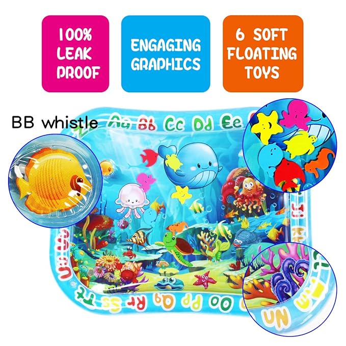 ZHUYNXIR Extra Big Infant Water mat, Large Water Play mat, Seas and Oceans Tummy Baby Toys with BB Call, Fun Early Development Activity Play Center for Newborn (39.5x31.5 in)