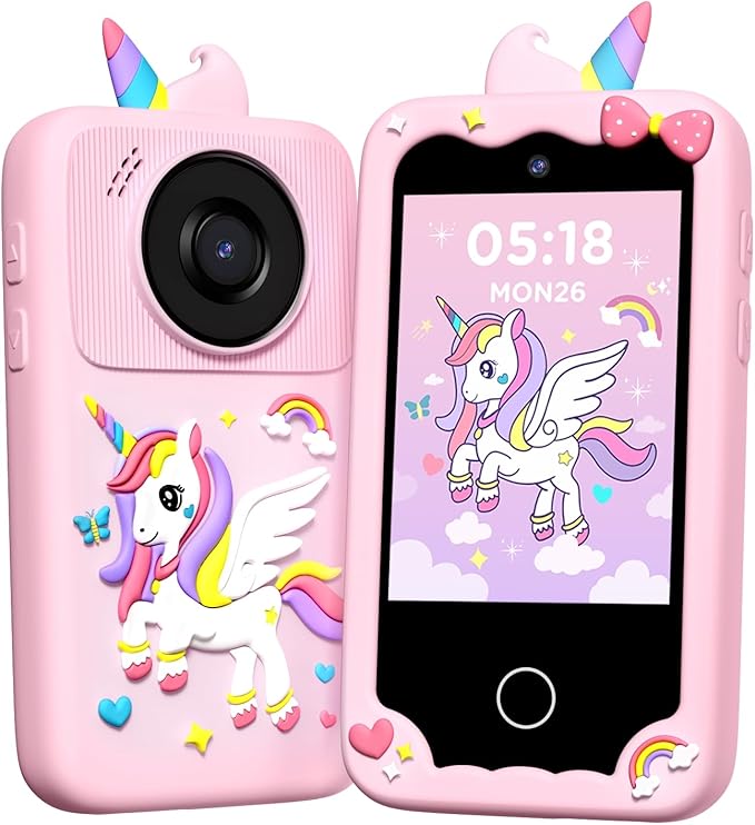 Kids Smart Phone Camera, Christmas Birthday Gifts for Toddler Girls Age 3-10, Kids Toys Unicorn Cell Phone, Preschool Learning Educational Toys with Audio Books, Musics, Games 32G SD Card