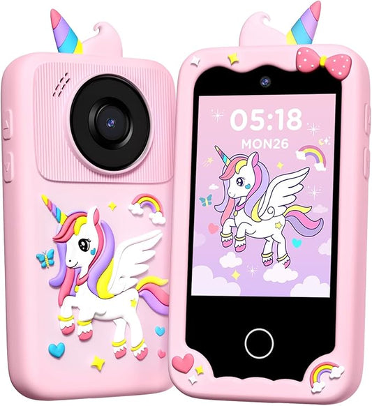 Kids Smart Phone Camera, Christmas Birthday Gifts for Toddler Girls Age 3-10, Kids Toys Unicorn Cell Phone, Preschool Learning Educational Toys with Audio Books, Musics, Games 32G SD Card