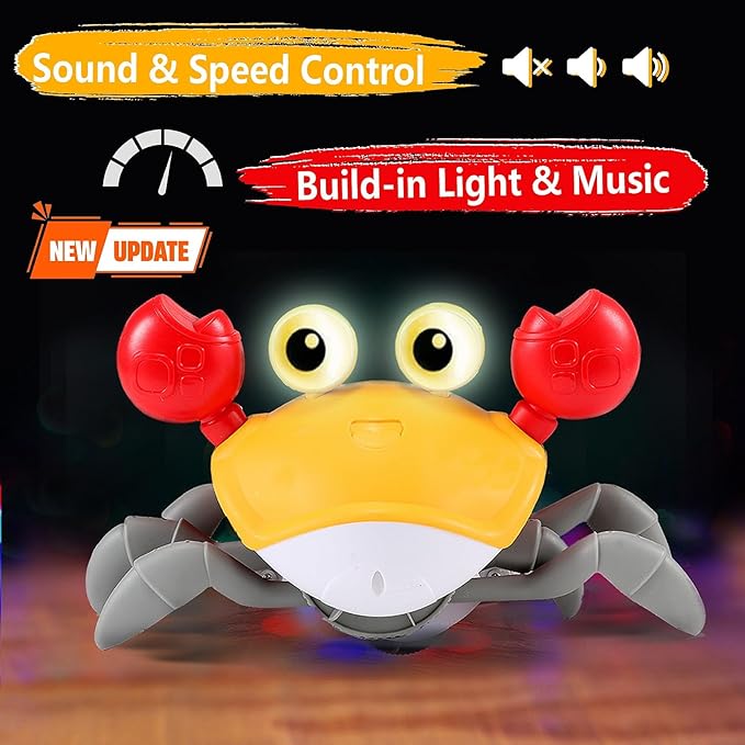 Crawling Crab Baby Toy Gifts: Tummy Time Toys Walking Dancing Cute Essentials Electric Induction Sensory Stuff Moving Babies Crabs with Light Up Music for Toddler Boys Girls Items Interaction Gadgets