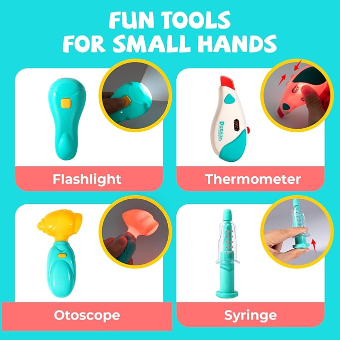 Doctor Kit for Toddlers 3-5 - Preschool Pretend Play Medical Kit with Stethoscope, Blood Pressure Cuff and Carrying Bag- Dress Up Toys for Kids Ages 3+ Years