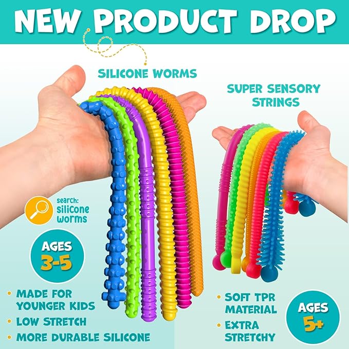 BUNMO Stocking Stuffers for Kids - Stretchy Sensory Strings - Sensory Toys for Kids - Toddler Stocking Stuffers - Hours of Fun - Super Sensorial - 6 Pack