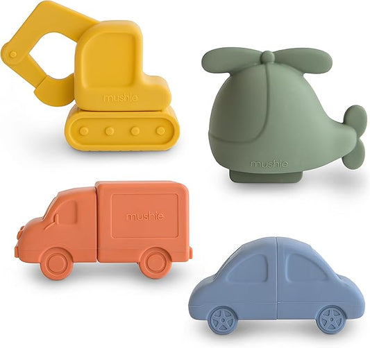 mushie Vehicles Bath Toys Play Set for Toddlers | 100% Food Grade Silicone | Mold Free, Pack of 4
