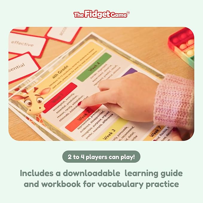 THE FIDGET GAME Vocabulary Words, Flash Card Game, Grade 4-6, Ages 9-12, Develop Communication and Reading Comprehension Skills, Fidget Mats, Learning Guide & PDF Workbook Included