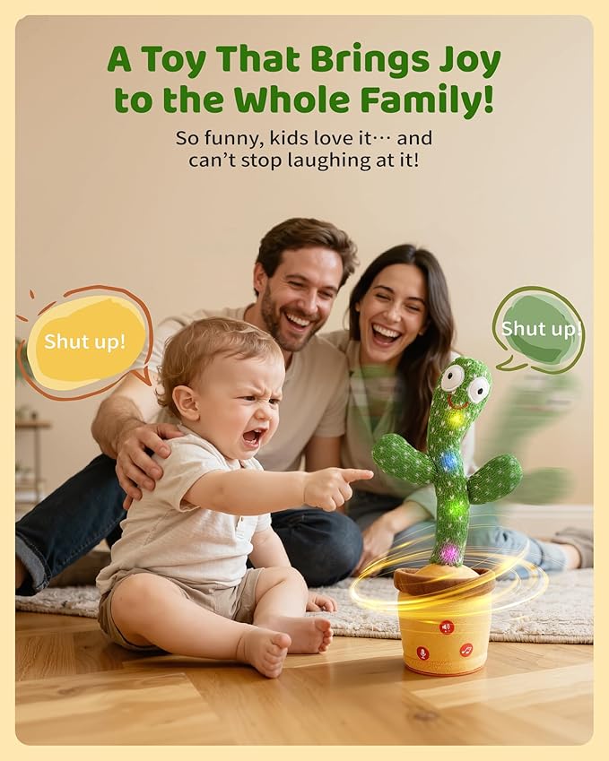 Dancing Talking Cactus Baby Toy, Mimicking & Repeating with Singing, Dancing and Recording, Volume Adjustable, Stocking Stuffers for Infants Toddlers Boys and Girls
