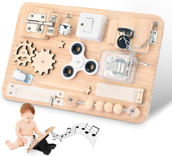 Potatomato Montessori Wooden Busy Board-Sensory Toys for Toddlers Fine Motor Skills-Activity Board for Kids-Educational Fidget Travel Toy for Baby Boy&Girl-Birthday Gifts