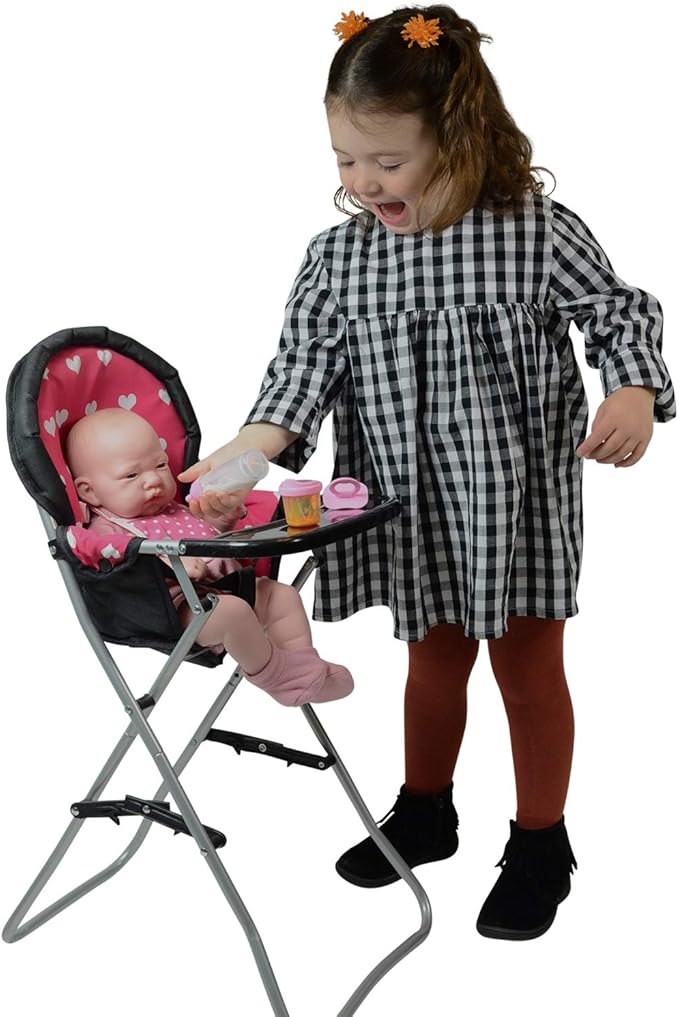 Foldable Baby Doll High Chair, Baby Doll Accessories, Dolls & Accessories Highchair Stuff for 18 Inch Doll, Doll High Chair Toy Set for Toddlers 3 Year Old Girls, 5+ Year Old Girl Doll Furniture Toys