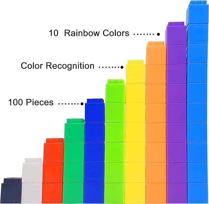 Math Manipulatives Counting Cubes, Educational Number Blocks, Classroom Toys Kindergarten Learning Materials Homeschool Supplies,Set of 100 Math Cubes for Kids Ages 3+
