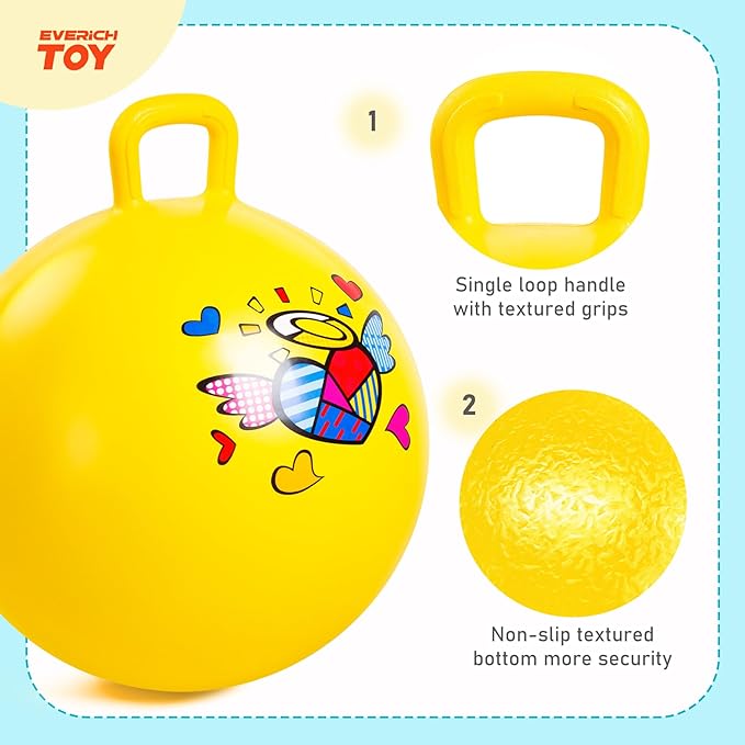 EVERICH TOY 2-Pack Hopper Ball for Kids, 18In Hippity Hop Balls, Yellow & Blue Bouncy Ball with Handle, Indoor Outdoor Inflatable Hopping Toy sfor Girls Boys Gift with Pump