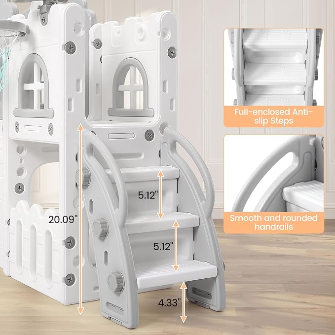 8 in 1 Toddler Indoor Playground With Slide, Basketball Hoop, Climber, Crawling Tunnel, Telescope, and Toy Storage - Kids Outdoor Playset for Ages 1-3